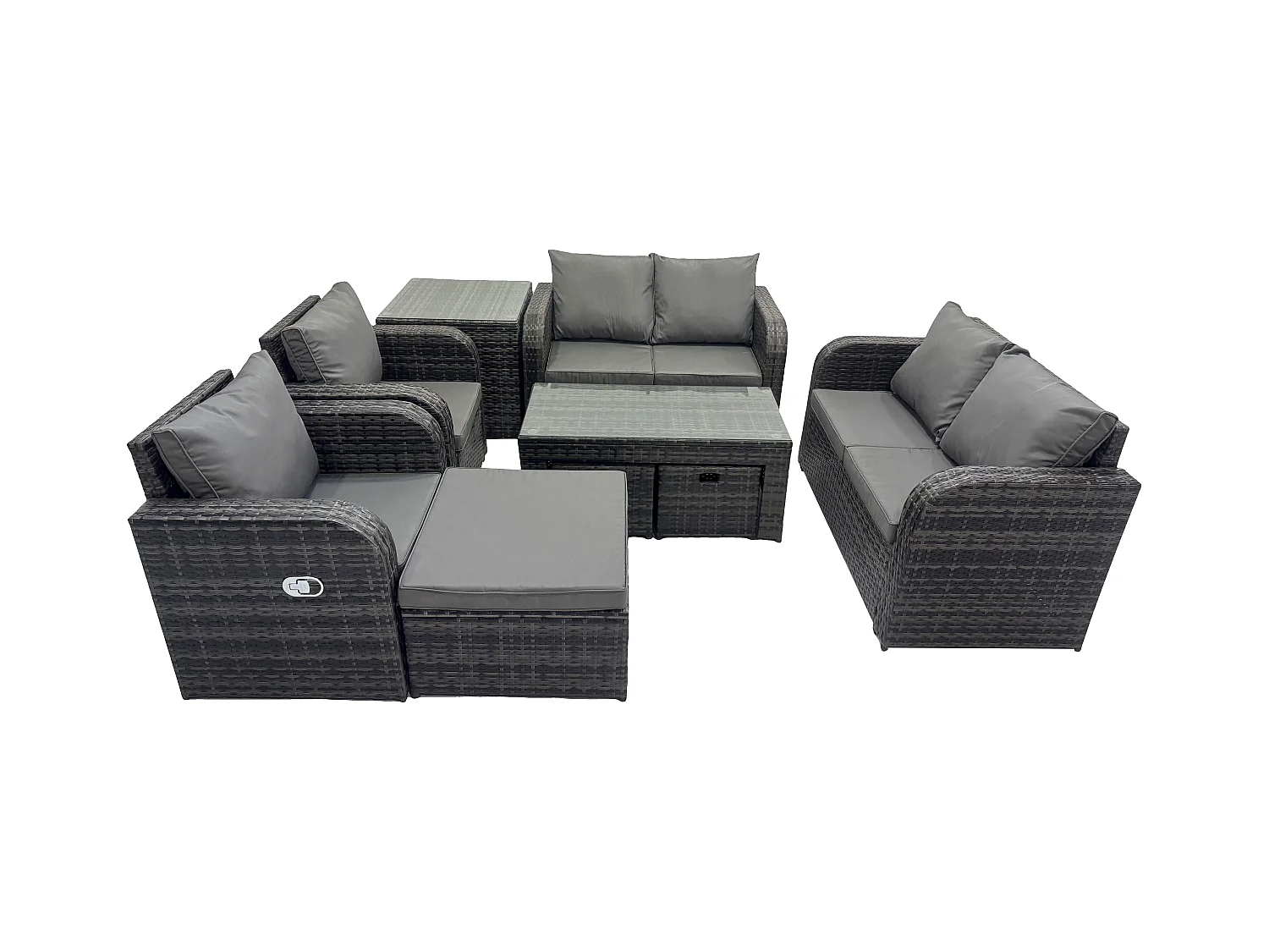 9 places Ensemble Salon de Jardin Extérieur en polyrotin avec Fauteuil Table basse 3 Tabourets