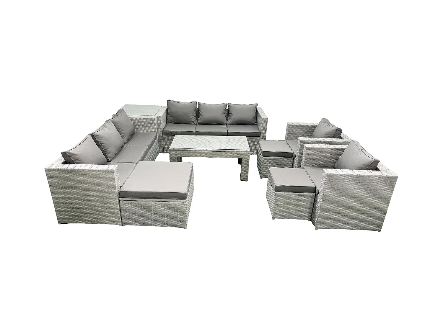 Gartenmöbelset Polyrattan mit 2 Sesseln Rechteckiger Couchtisch 3 Hockern Beistelltisch Hellgrau gemischt