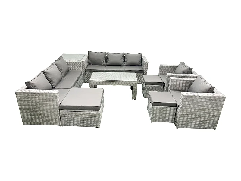 Ensembles de meubles d'extérieur avec 2 Fauteuil Table basse oblongue 3 Tabourets Table d'appoint Gris clair mixte