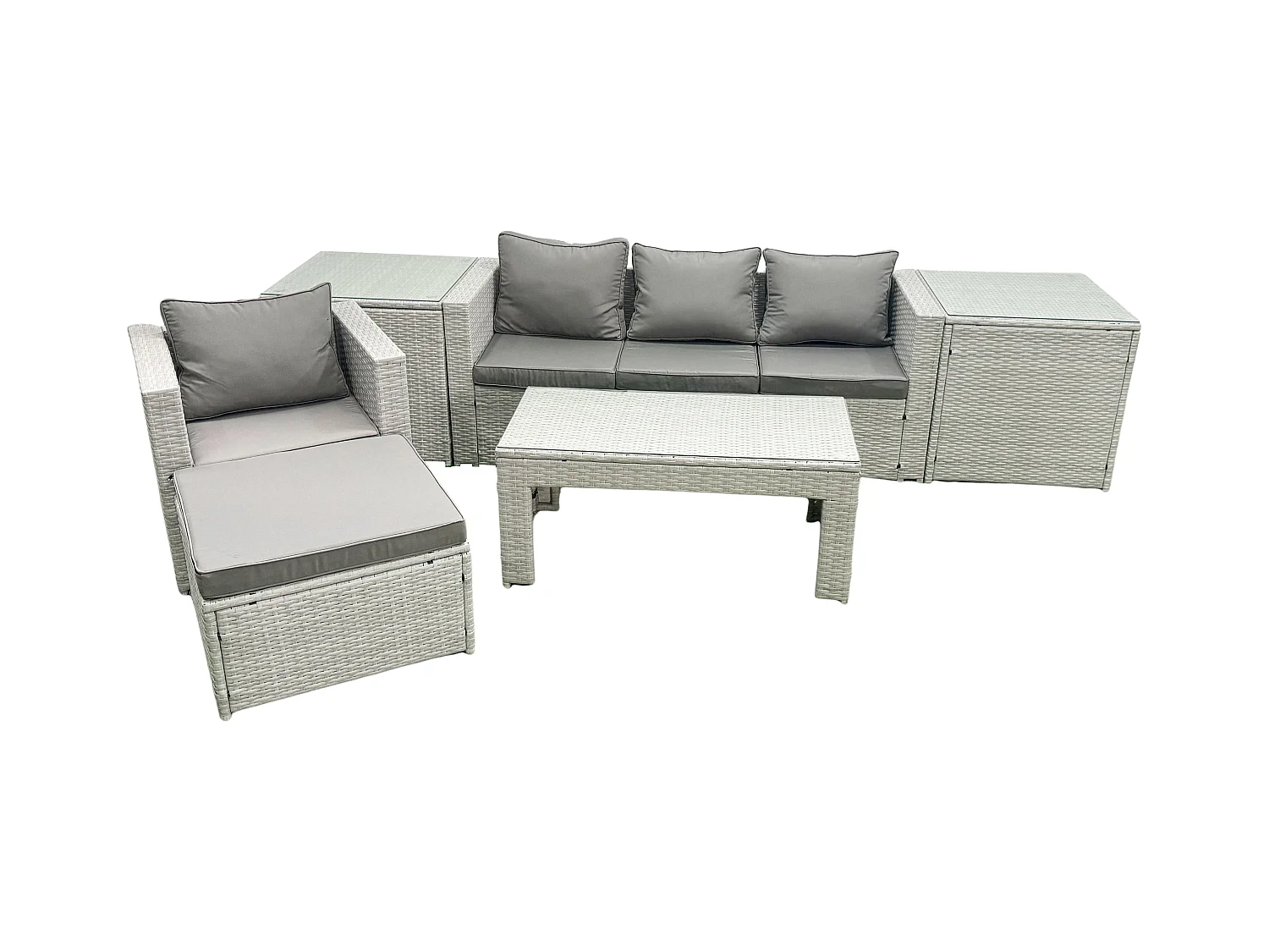 Polyrattan Gartenmöbelset mit Graue Kissen 5-Sitzer mit Sessel und Couchtisch