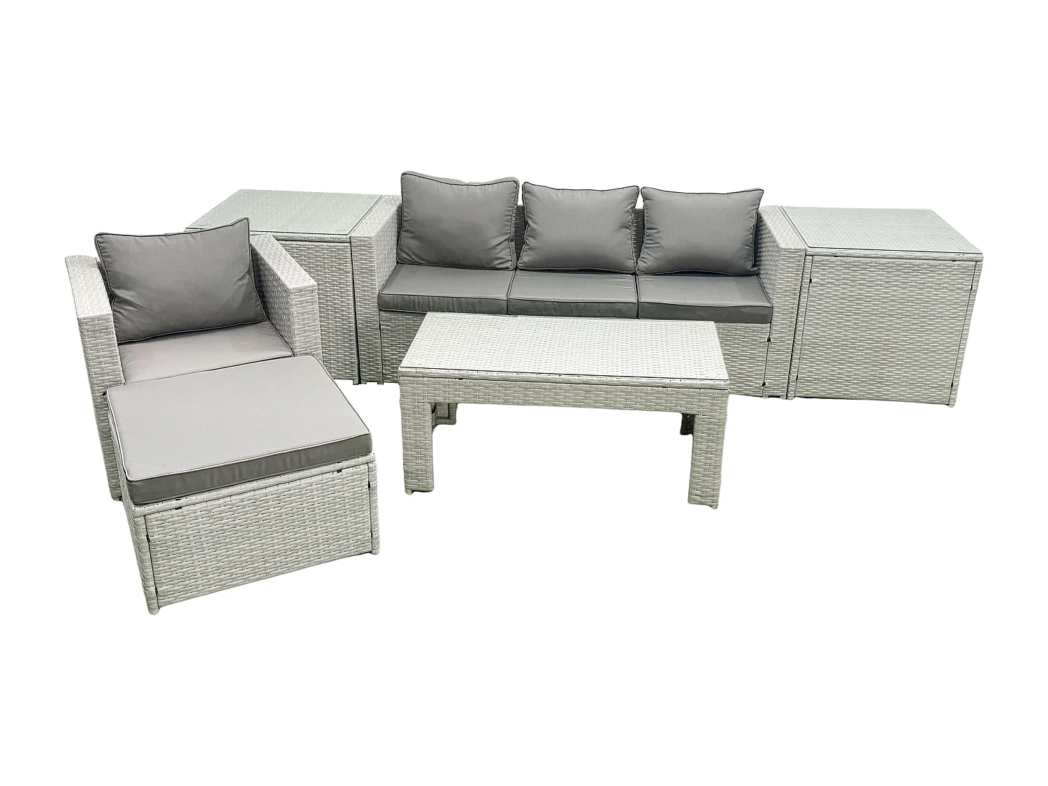 Salon de Jardin Ensemble avec Coussins gris 5 places avec Fauteuil et Table basse