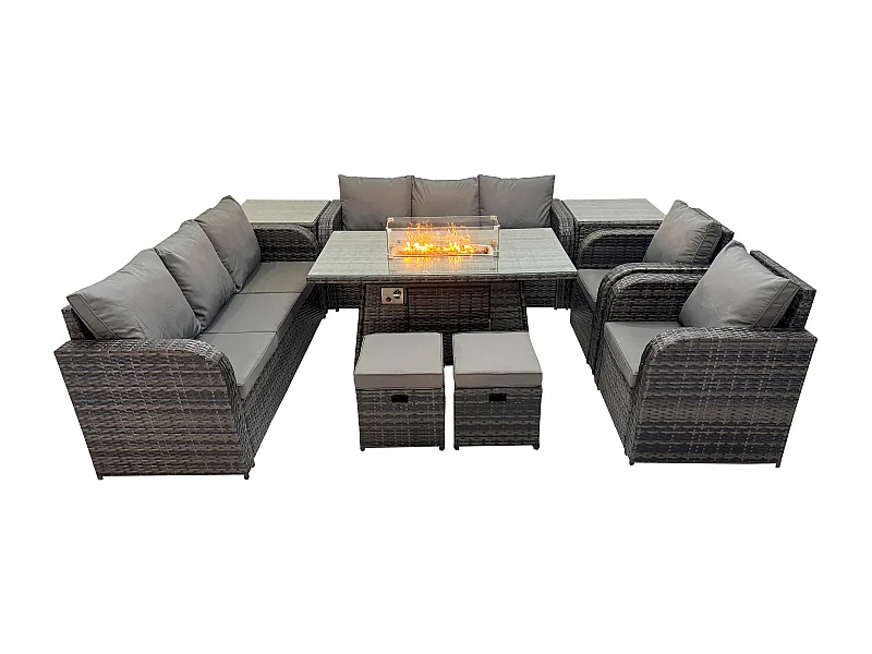 Salon de jardin Table de foyer à gaz Intérieur Extérieur avec 2 Tables d'appoint Fauteuil Canapé d'amour 2 Petits tabourets