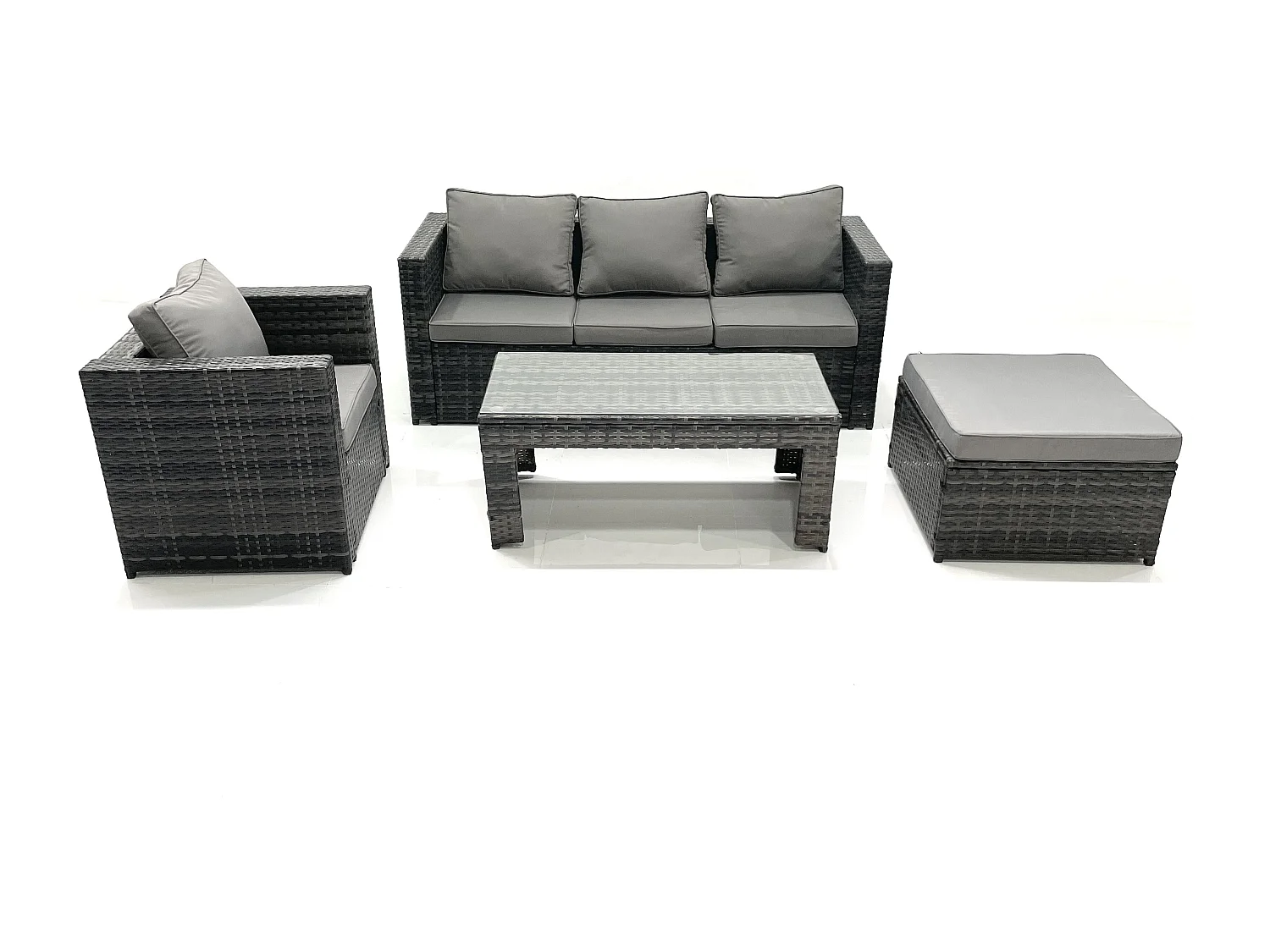 Polyrattan Gartensofa Set Couchtisch Sessel 2 Großer Hockern Dunkelgrau Gemischt