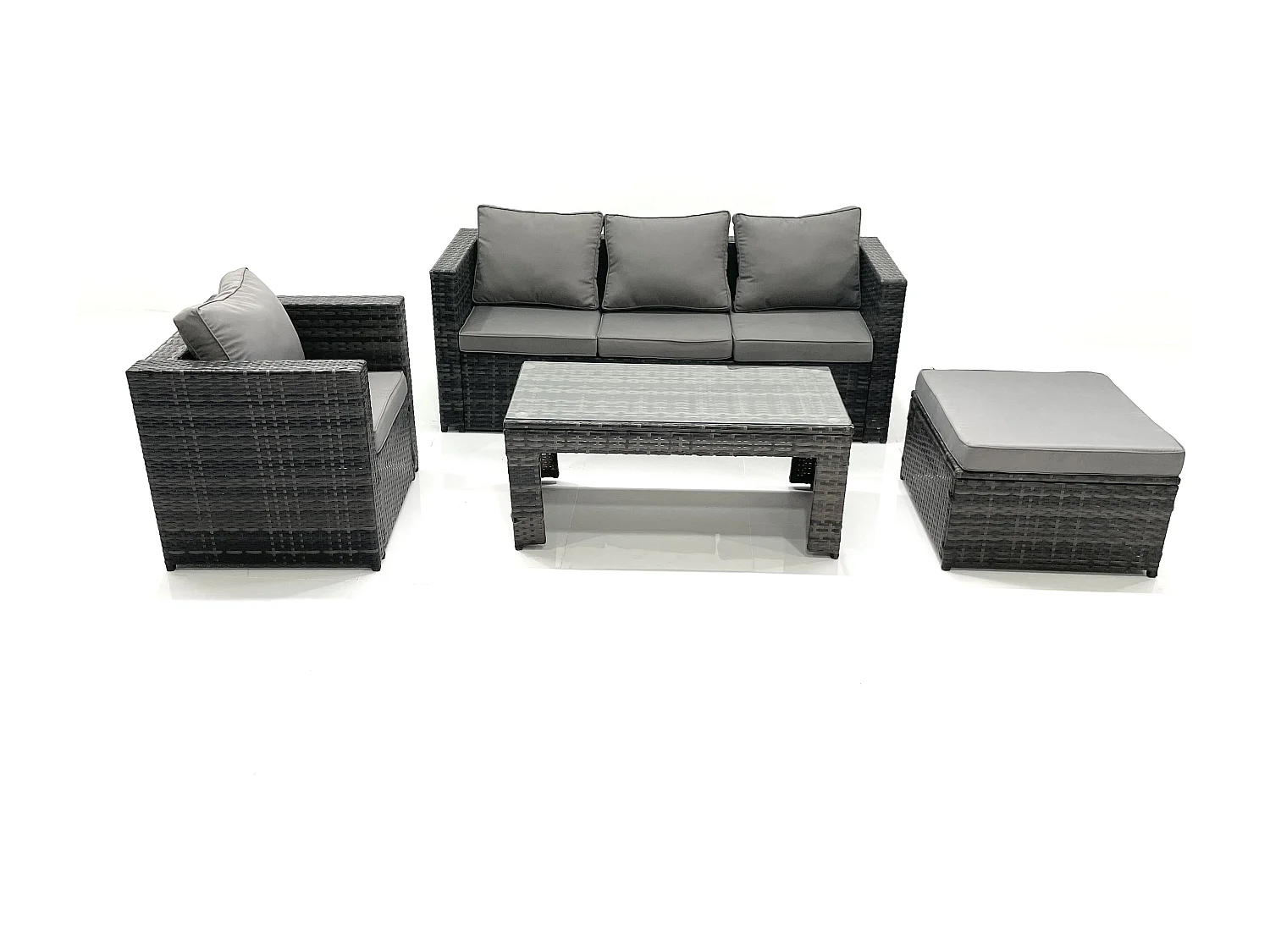 Fimous Rattan Garden Furniture Set Outdoor Lounger Sofa with Coffee Table Armchair Big Footstool Dark Grey Mixed