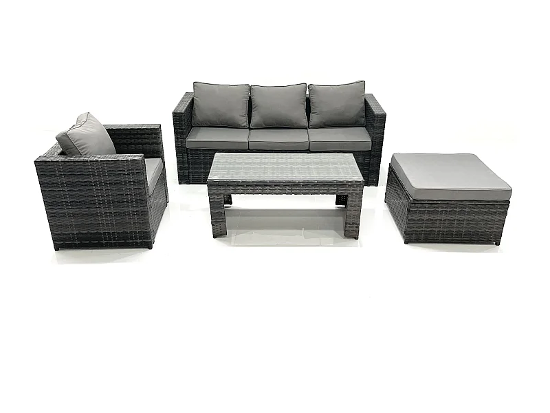 Polyrattan Gartensofa Set Couchtisch Sessel 2 Großer Hockern Dunkelgrau Gemischt
