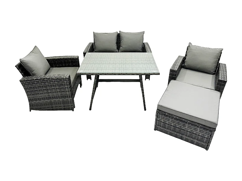 Rattan Gartenmöbel im Freien Sofa Set mit 2 Großer Hockern Dunkelgrau Gemischt