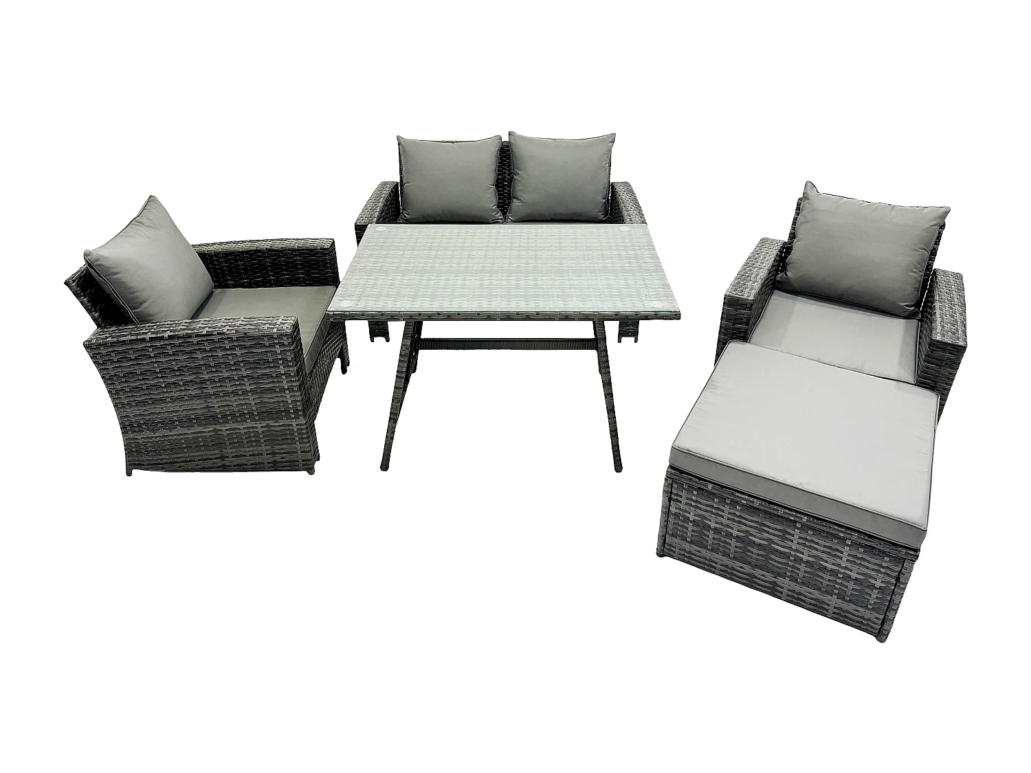 Ensemble de canapé en rotin extérieur avec Table à manger Grand tabouret Gris foncé mixte