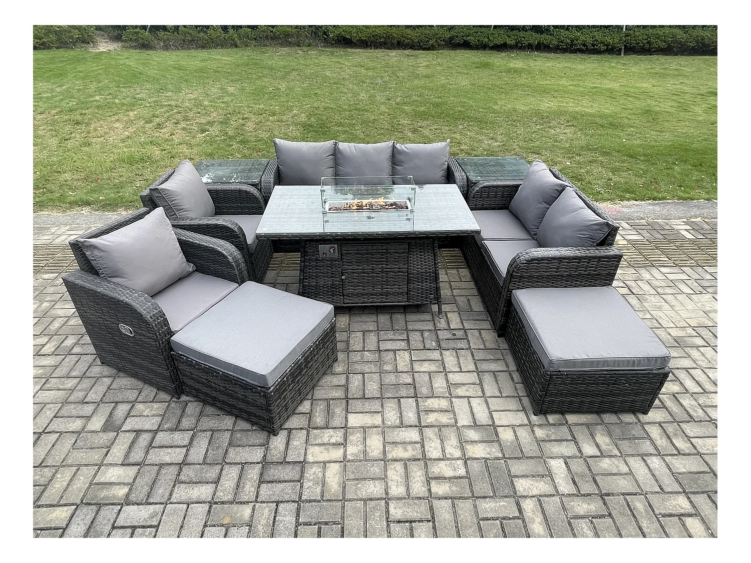 Salon de jardin exterieur Table de foyer à gaz et Canapé Fauteuil avec 2 Tables d'appoint 2 Grand tabourets