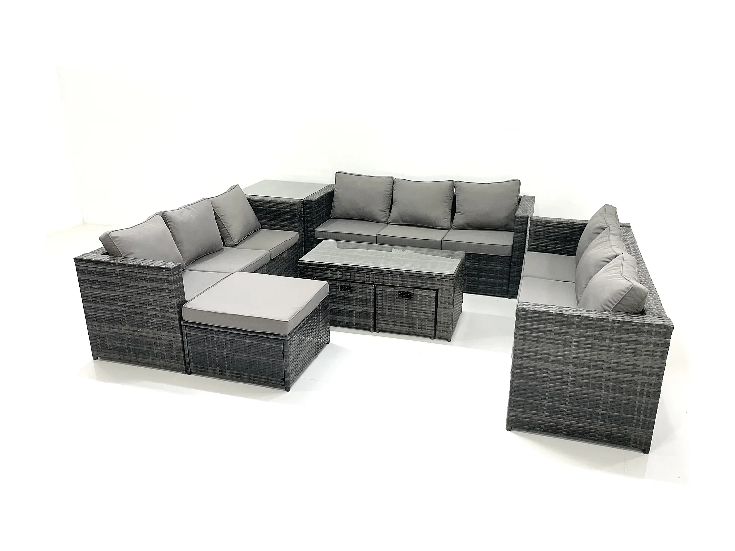 Gartenmöbel-Set 8 Stücke Polyrattan Sofa Set mit Couchtisch 3 Hockern Beistelltisch Dunkelgrau Gemischt