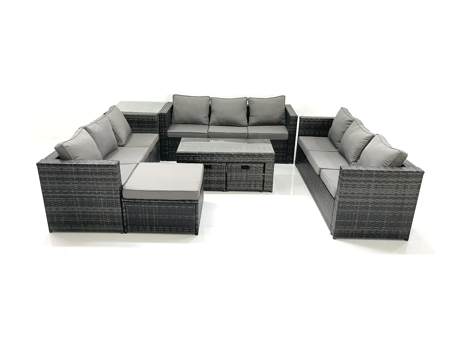 Gartenmöbel-Set 8 Stücke Polyrattan Sofa Set mit Couchtisch 3 Hockern Beistelltisch Dunkelgrau Gemischt