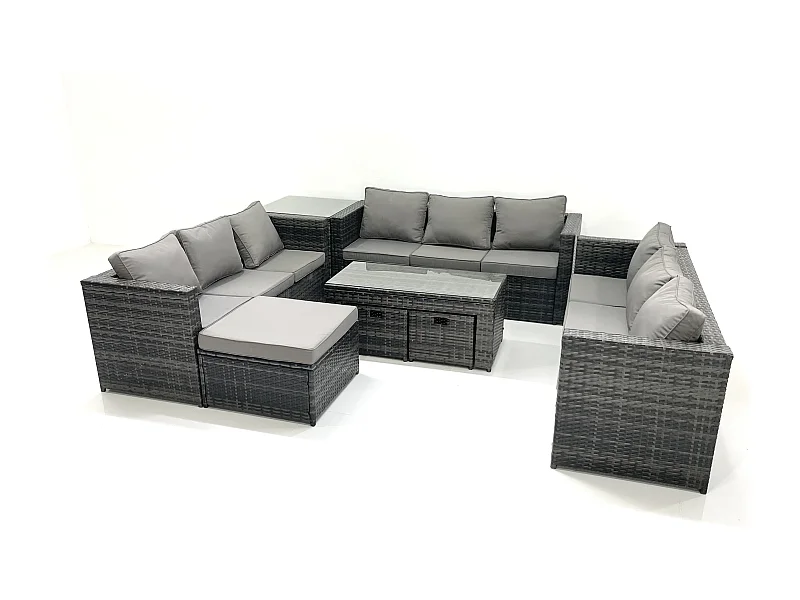 Gartenmöbel-Set 8 Stücke Polyrattan Sofa Set mit Couchtisch 3 Hockern Beistelltisch Dunkelgrau Gemischt