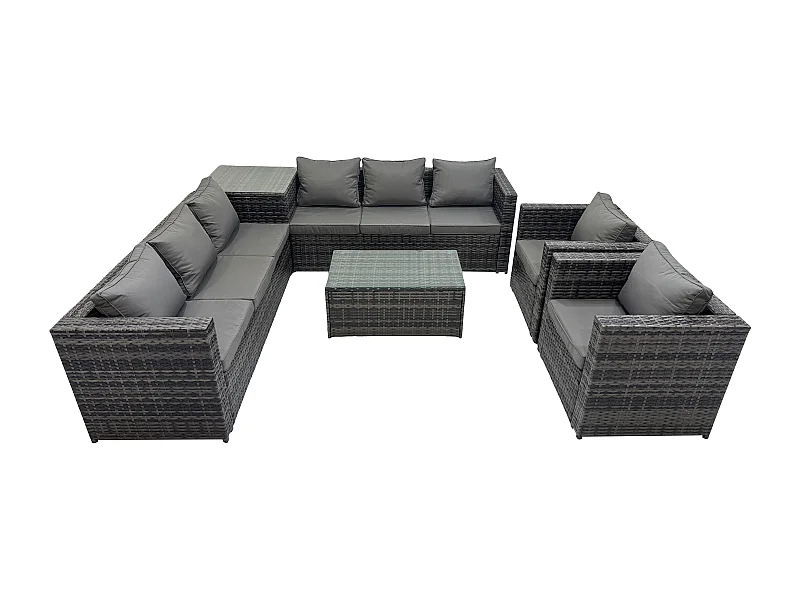 8 places Salon de jardin Lounge Fauteuil 2 Table basse Gris foncé mixte