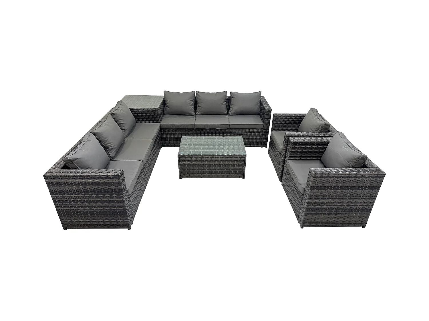 8-Sitzer Polyrattan Gartenmöbel Sets mit 2 Sesseln Couchtisch mit Kissen