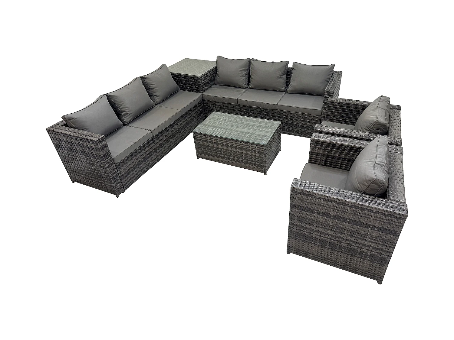 8-Sitzer Polyrattan Gartenmöbel Sets mit 2 Sesseln Couchtisch mit Kissen