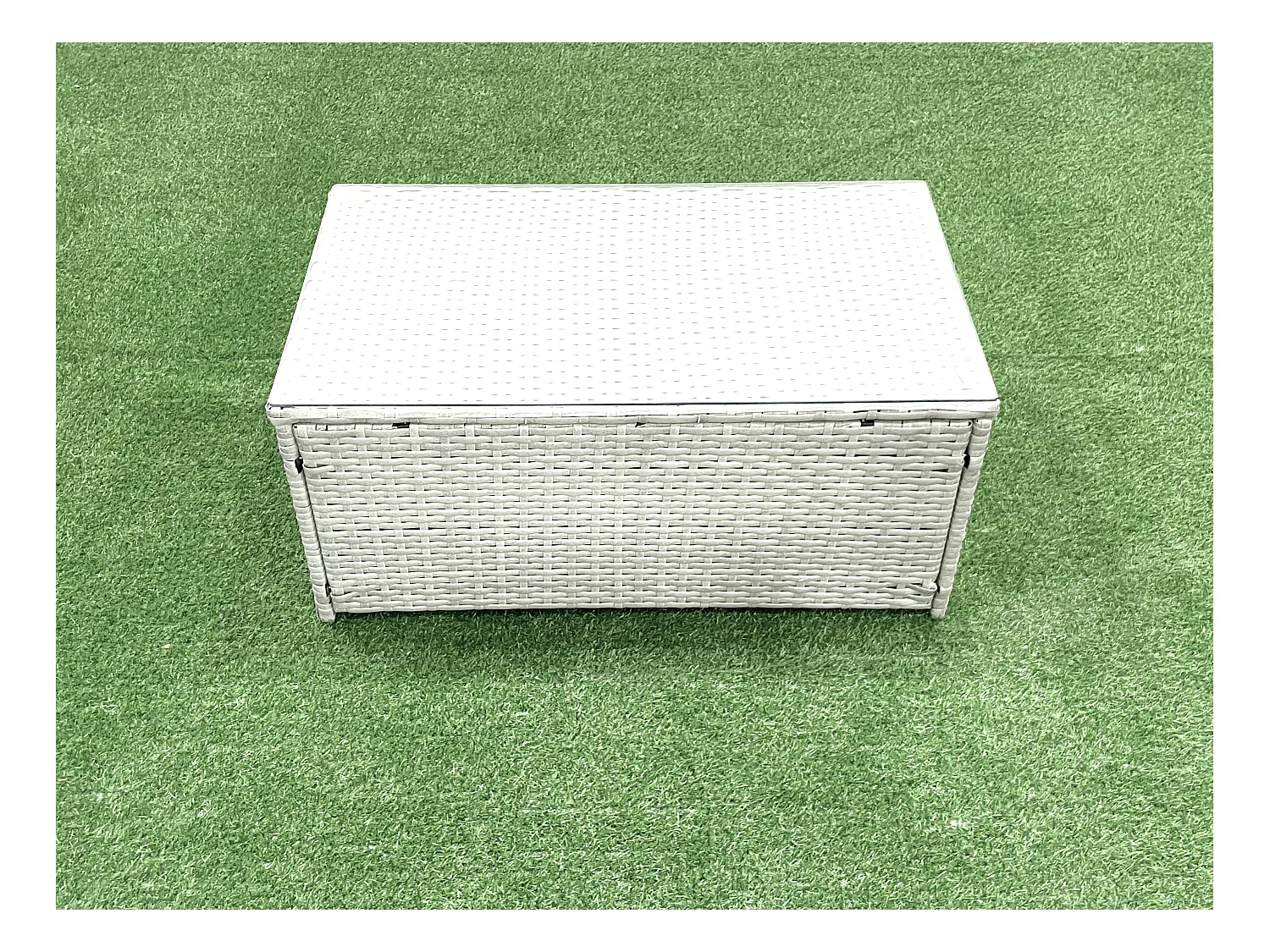 Salon de jardin avec Canapé 3 places 2 Chaise Table basse rectangulaire Grand tabouret 2 Tables d'appoint Gris clair mixte 6 places