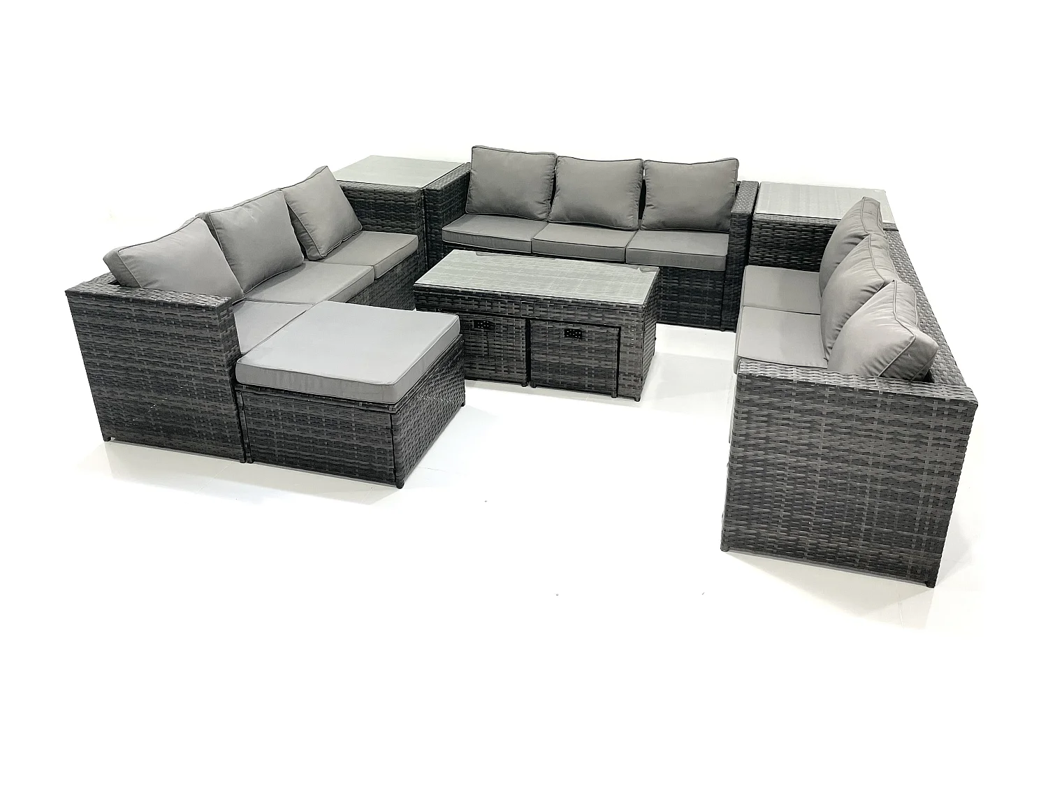 Ensemble de meubles de jardin en polyrotin 9 Pièces avec Canapé Table basse 3 Tabourets Table d'appoint Gris foncé mixte