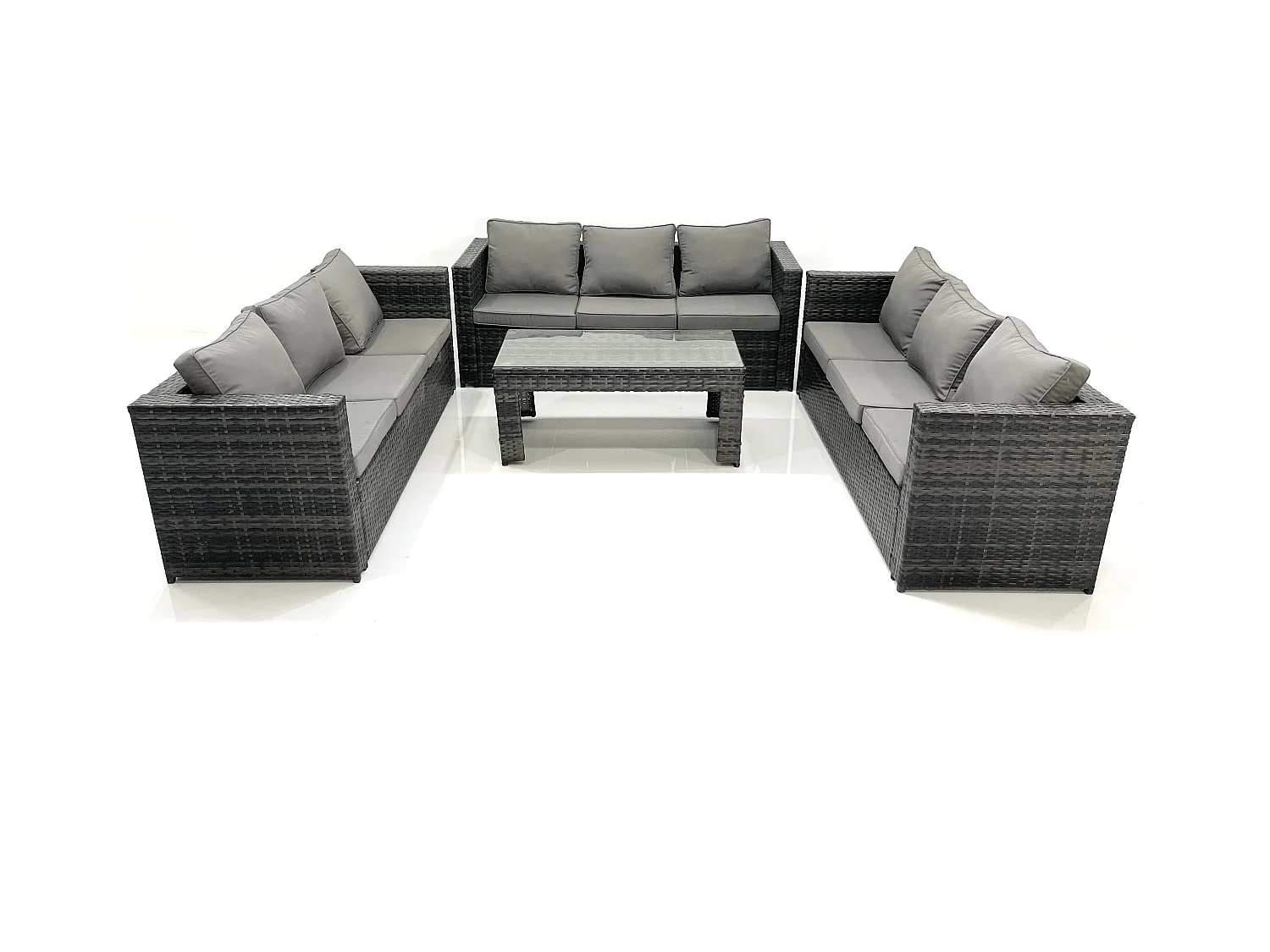 Ensemble de meubles de jardin en polyrotin 9 places avec Table basse carrée Gris foncé mixte