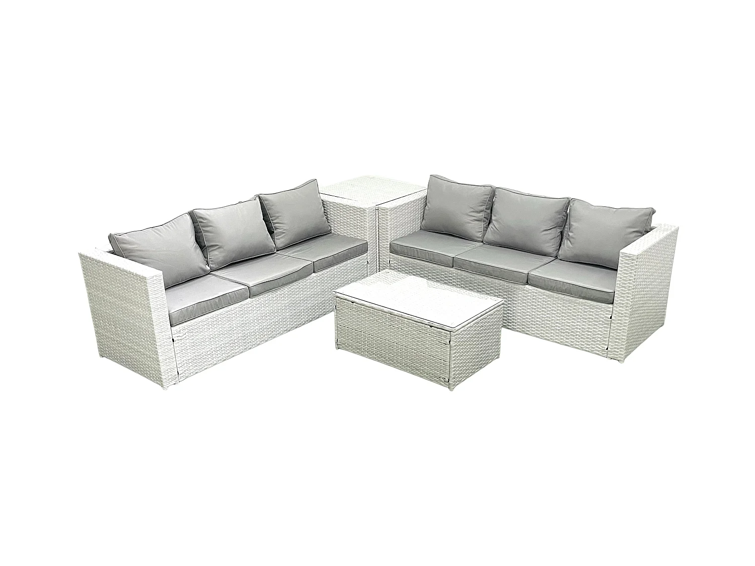 Garten Polyrattanmöbel Set 6-Sitzer Rattan Garten Sofa Set mit Beistelltisch Hellgrau gemischt