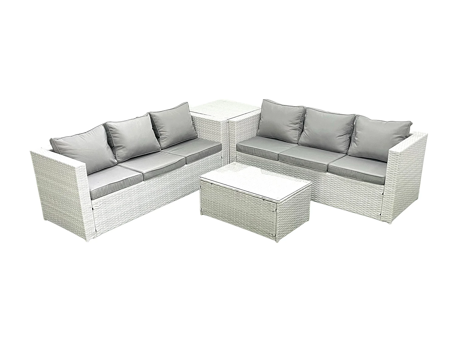 Garten Polyrattanmöbel Set 6-Sitzer Rattan Garten Sofa Set mit Beistelltisch Hellgrau gemischt