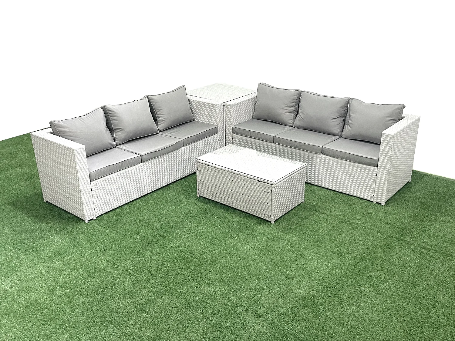 Garten Polyrattanmöbel Set 6-Sitzer Rattan Garten Sofa Set mit Beistelltisch Hellgrau gemischt