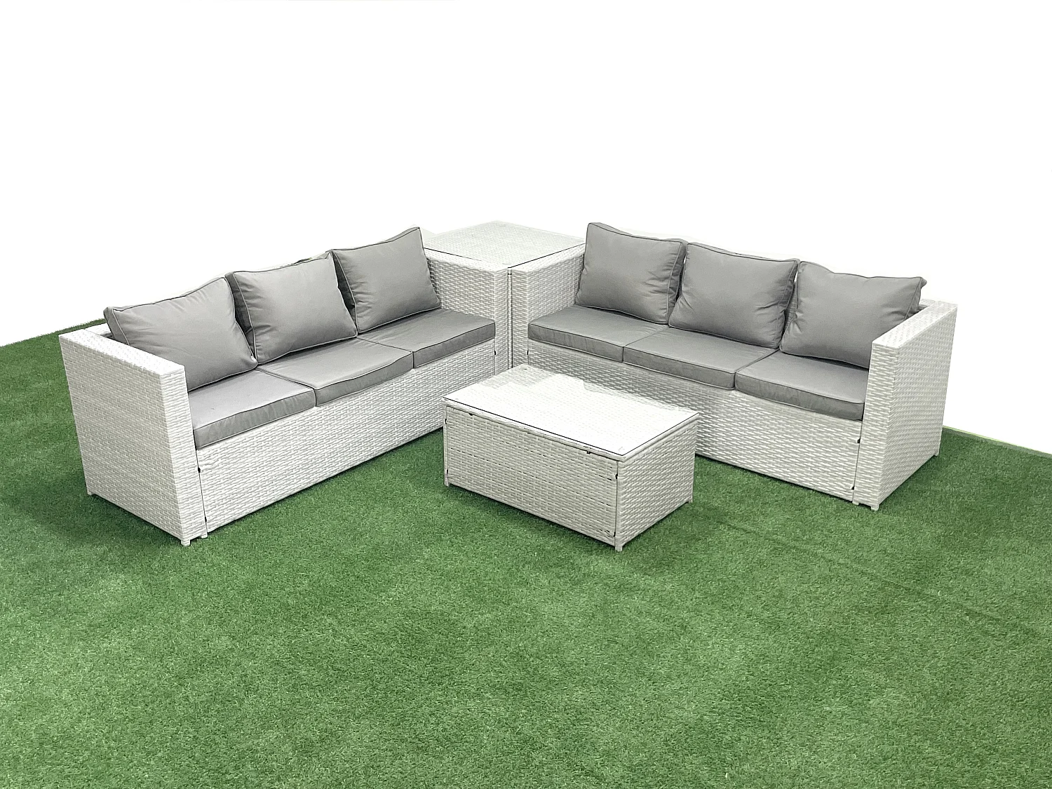 Garten Polyrattanmöbel Set 6-Sitzer Rattan Garten Sofa Set mit Beistelltisch Hellgrau gemischt
