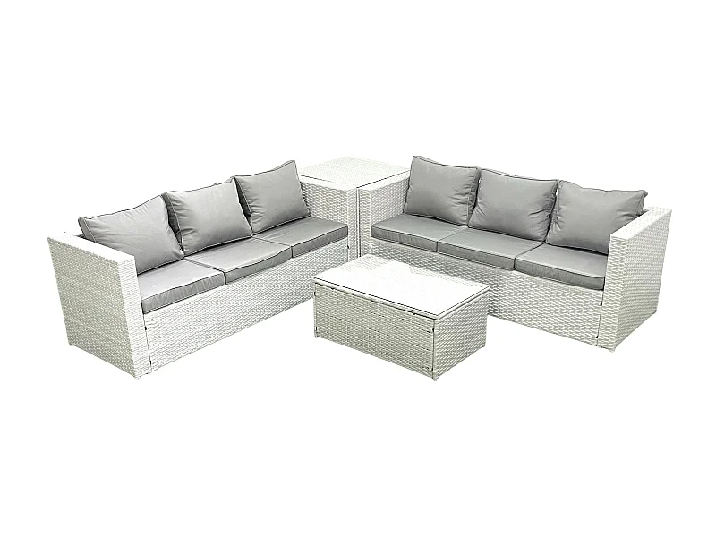 Garten Polyrattanmöbel Set 6-Sitzer Rattan Garten Sofa Set mit Beistelltisch Hellgrau gemischt