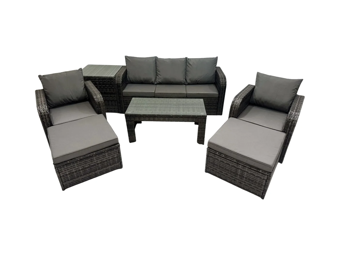Salon de jardin avec Table basse rectangulaire Table d'appoint 2 Grand tabourets 7 places Ensemble de canapés en rotin