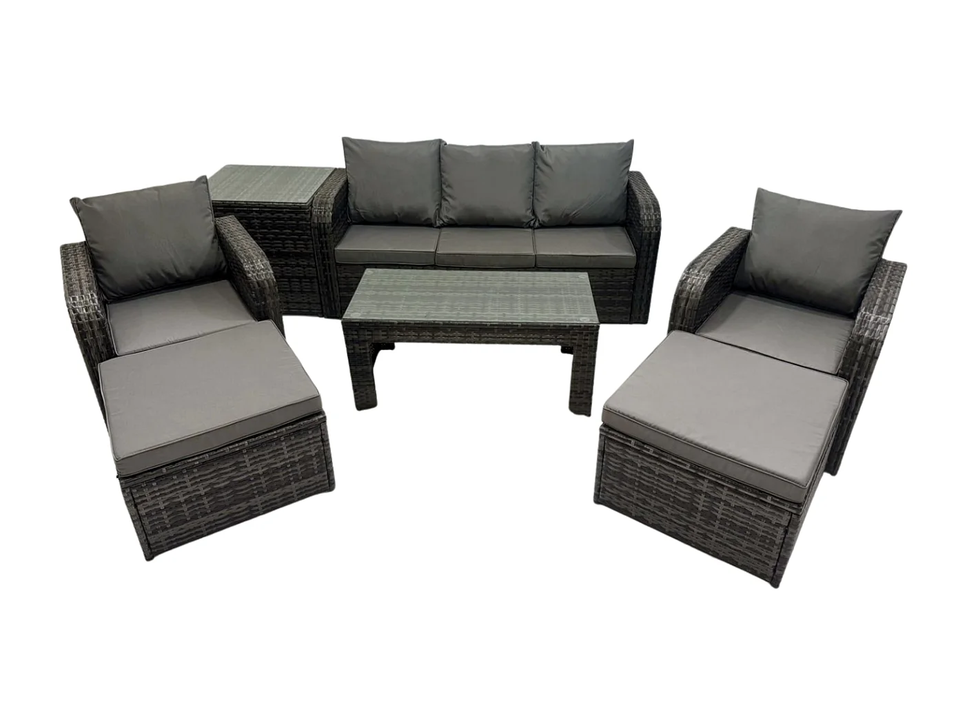 Salon de jardin avec Table basse rectangulaire Table d'appoint 2 Grand tabourets 7 places Ensemble de canapés en rotin