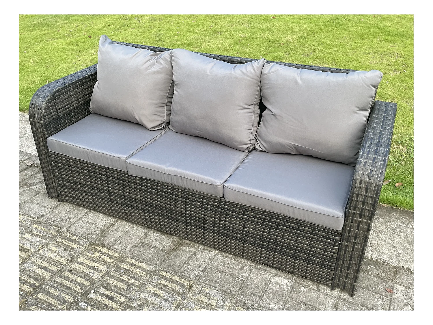 Polyrattan Gartenmöbelset Gasfeuerstelle Esstisch und Sofa Sessel set mit Beistelltisch 7-Sitzer