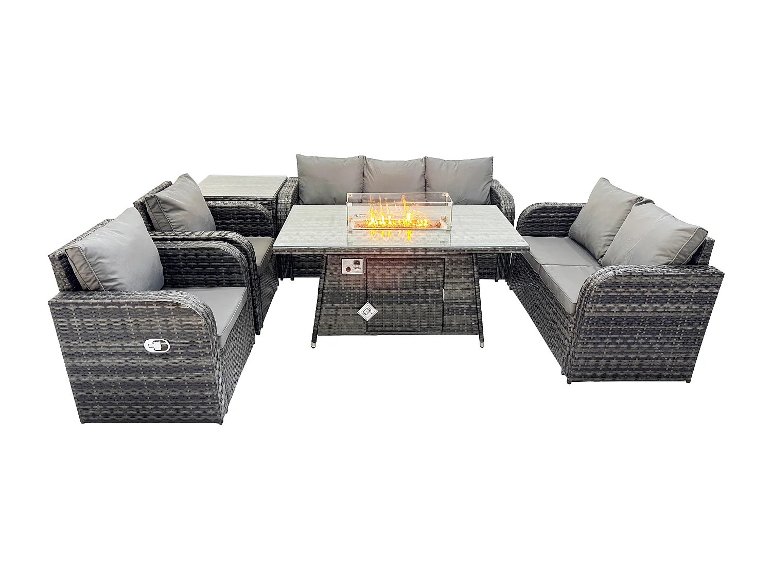 Salon de jardin exterieur Table de foyer à gaz et Canapé Fauteuil avec Table d'appoint 7 places