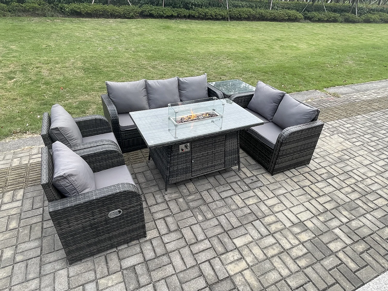 Salon de jardin exterieur Table de foyer à gaz et Canapé Fauteuil avec Table d'appoint 7 places