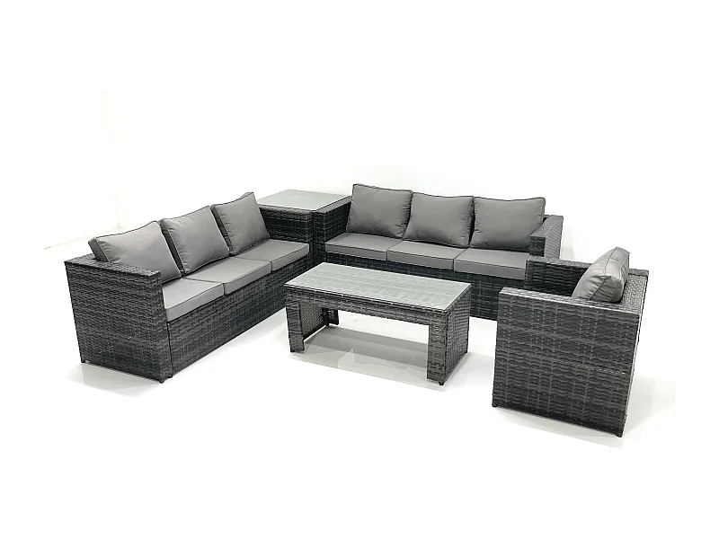 7-Sitzer Polyrattan Gartensofa Set Couchtisch Sessel Beistelltisch Dunkelgrau Gemischt