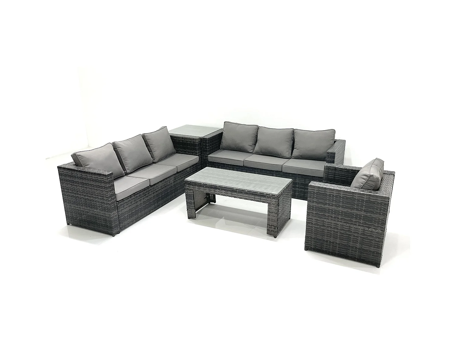 7 places Salon de jardin Ensemble de canapés en rotin avec Table basse Fauteuil Table d'appoint Gris foncé mixte