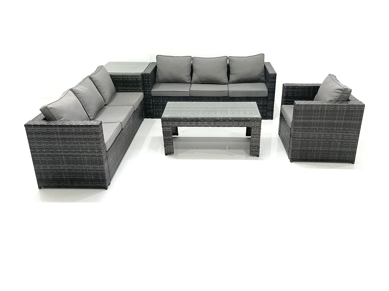 7-Sitzer Polyrattan Gartensofa Set Couchtisch Sessel Beistelltisch Dunkelgrau Gemischt