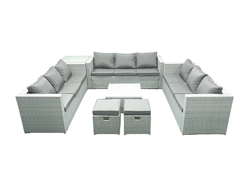 Ensemble de meubles de jardin en rotin 11 places avec Canapé 2 Petits tabourets Table d'appoint Gris clair mixte