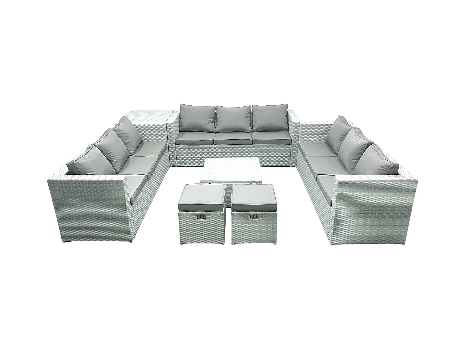 Ensemble de meubles de jardin en rotin 11 places avec Canapé 2 Petits tabourets Table d'appoint Gris clair mixte