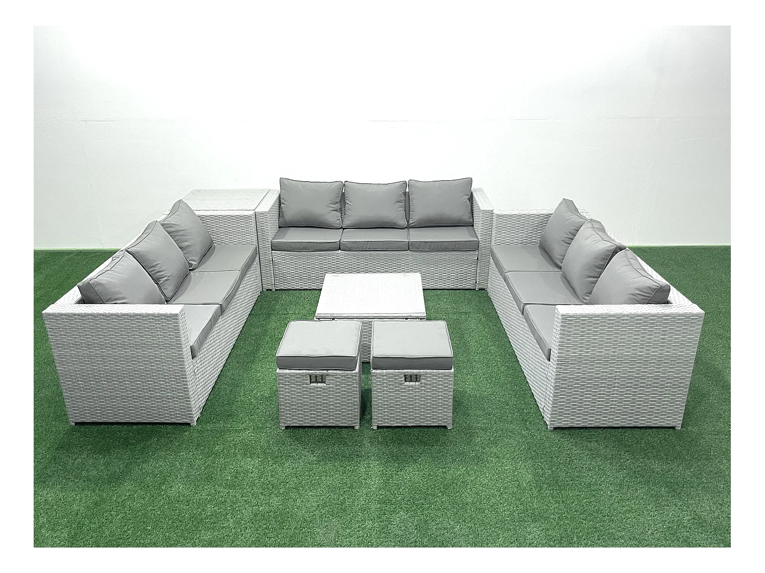 Ensemble de meubles de jardin en rotin 11 places avec Canapé 2 Petits tabourets Table d'appoint Gris clair mixte