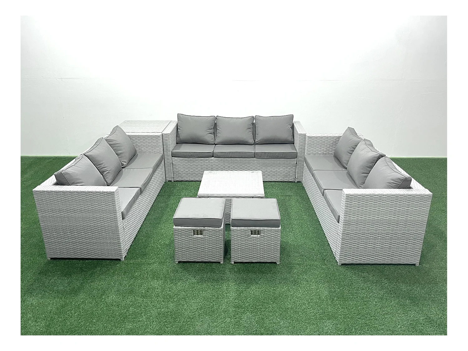 Ensemble de meubles de jardin en rotin 11 places avec Canapé 2 Petits tabourets Table d'appoint Gris clair mixte