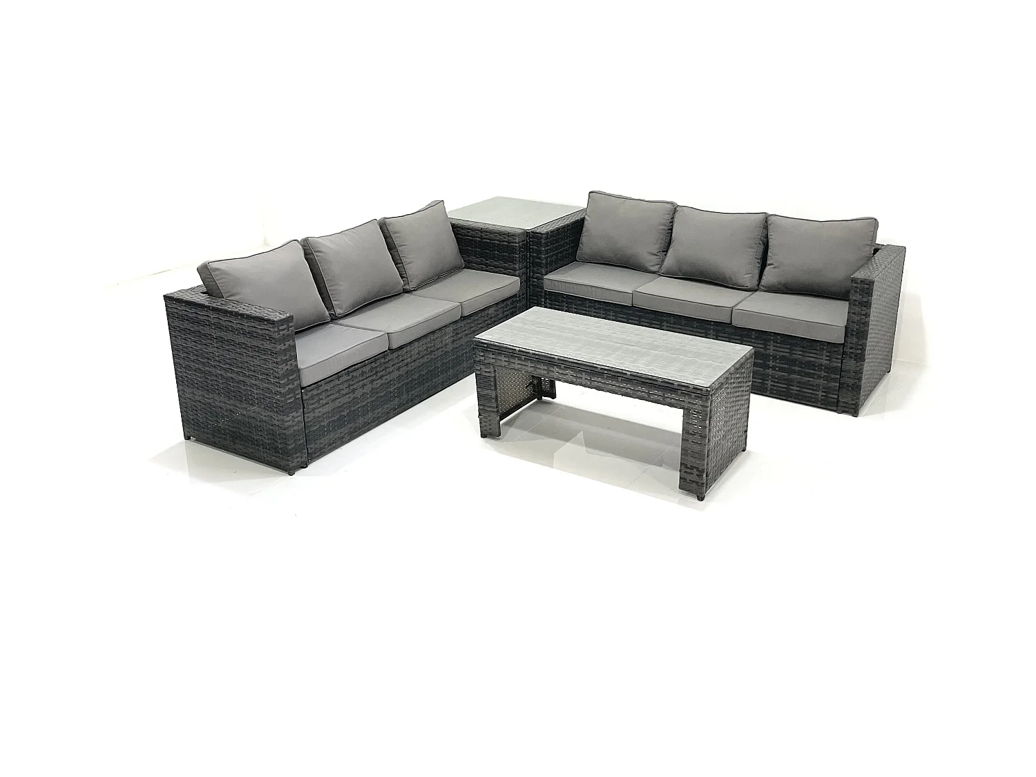 Garten Rattanmöbel Set mit Sofa Couchtisch Beistelltisch Dunkelgrau Gemischt