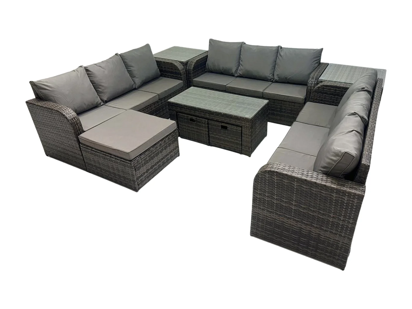 Salon de jardin 12 places Meubles de jardin avec Table basse 3 Tabourets 2 Tables d'appoint Gris foncé mixte