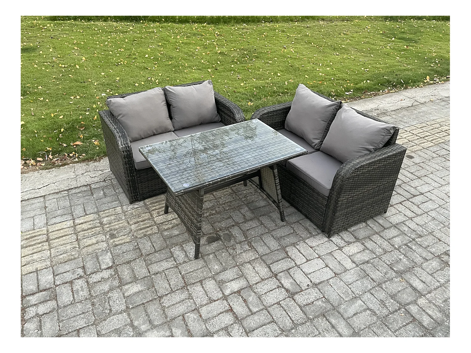 Gartenmöbel-Sets 3 Stücke Polyrattan Möbel Sofa Sets mit Rechteckiger Esstisch Love Sofa