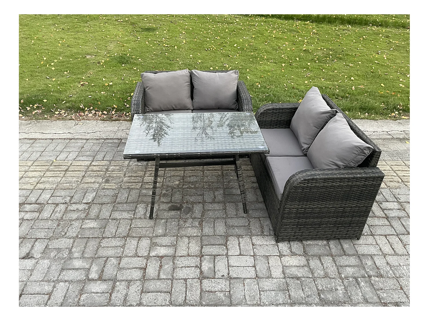 Gartenmöbel-Sets 3 Stücke Polyrattan Möbel Sofa Sets mit Rechteckiger Esstisch Love Sofa