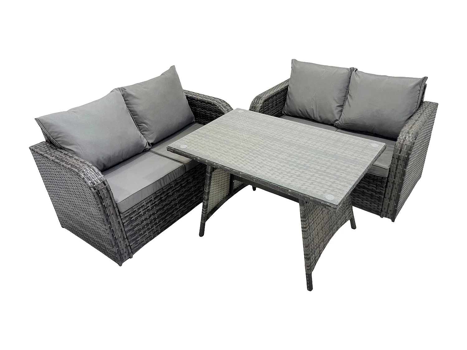 Ensemble de meubles de jardin en polyrotin 3 Pièces avec Table à manger rectangulaire Canapé d'amour