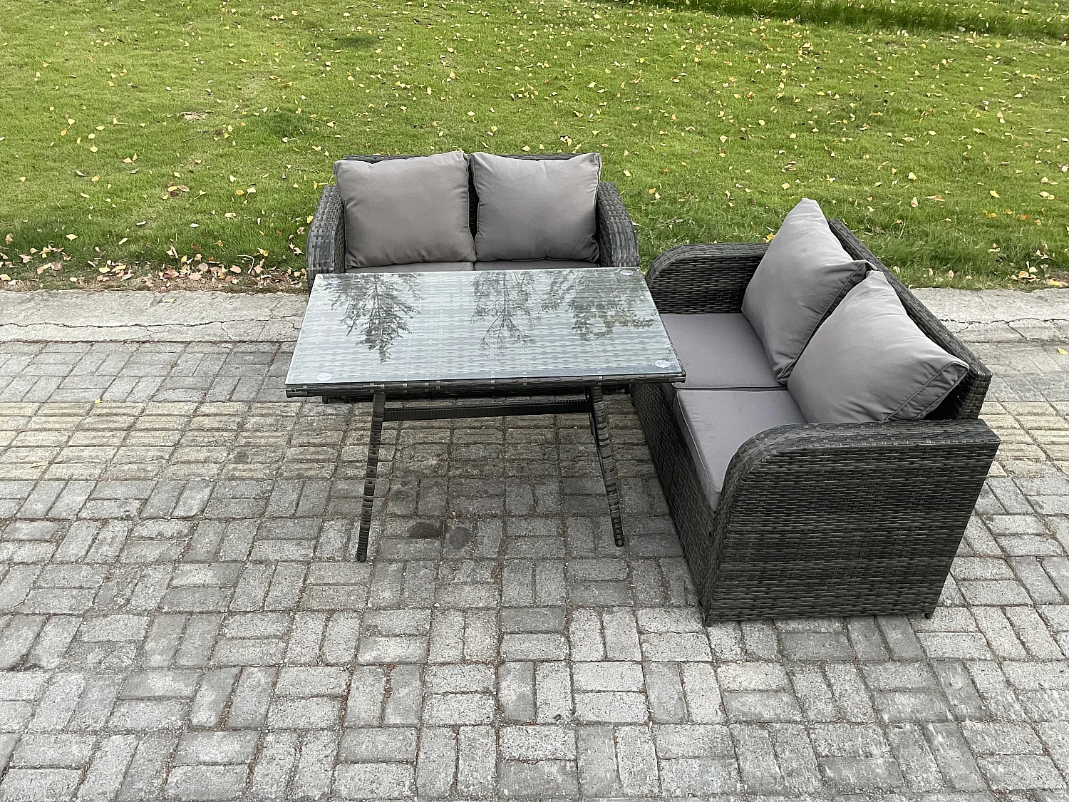 Ensemble de meubles de jardin en polyrotin 3 Pièces avec Table à manger rectangulaire Canapé d'amour