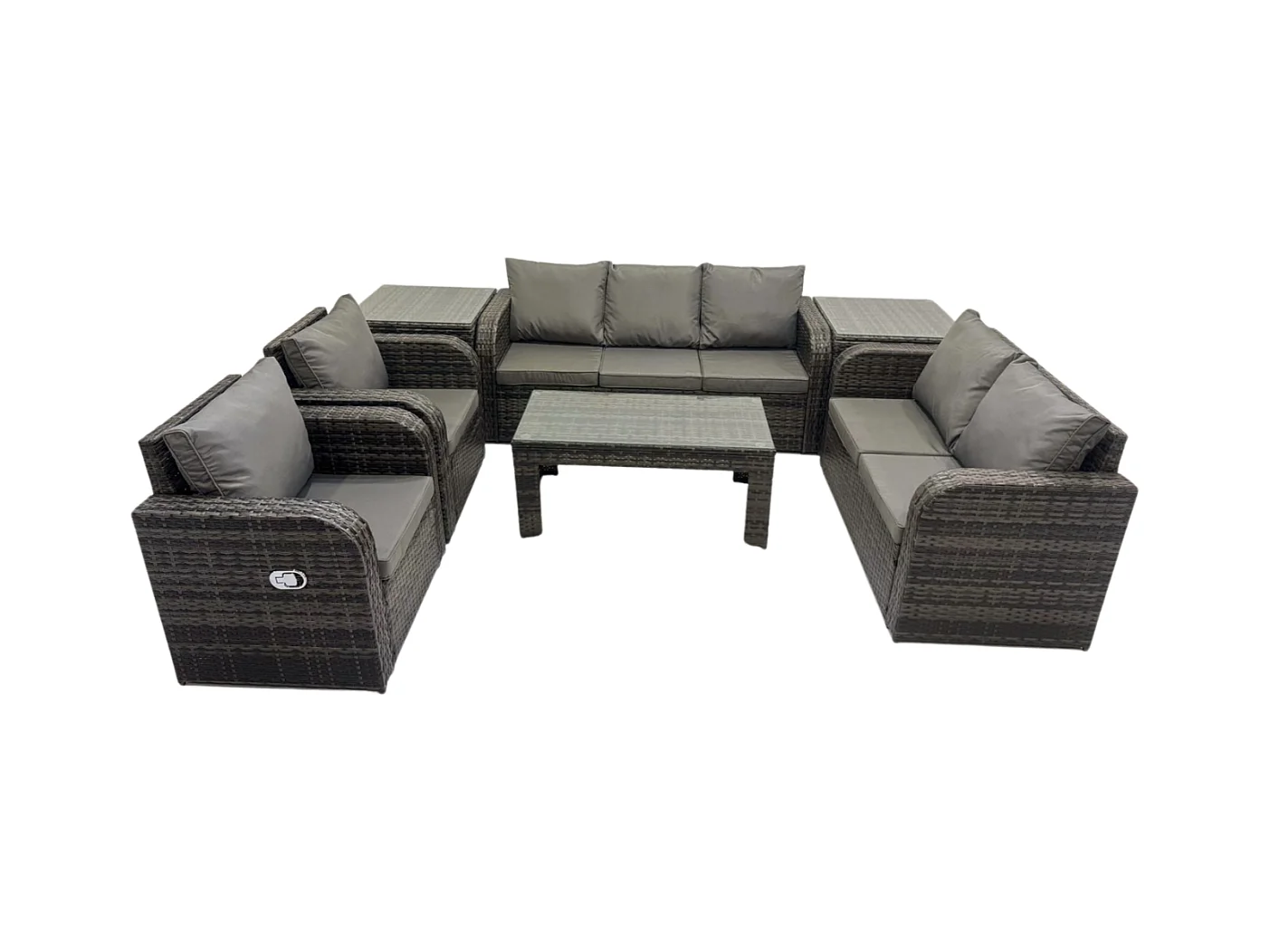 Salon de jardin exterieur Ensemble de canapés en rotin avec Table basse rectangulaire 2 Tables d'appoint Gris foncé mixte