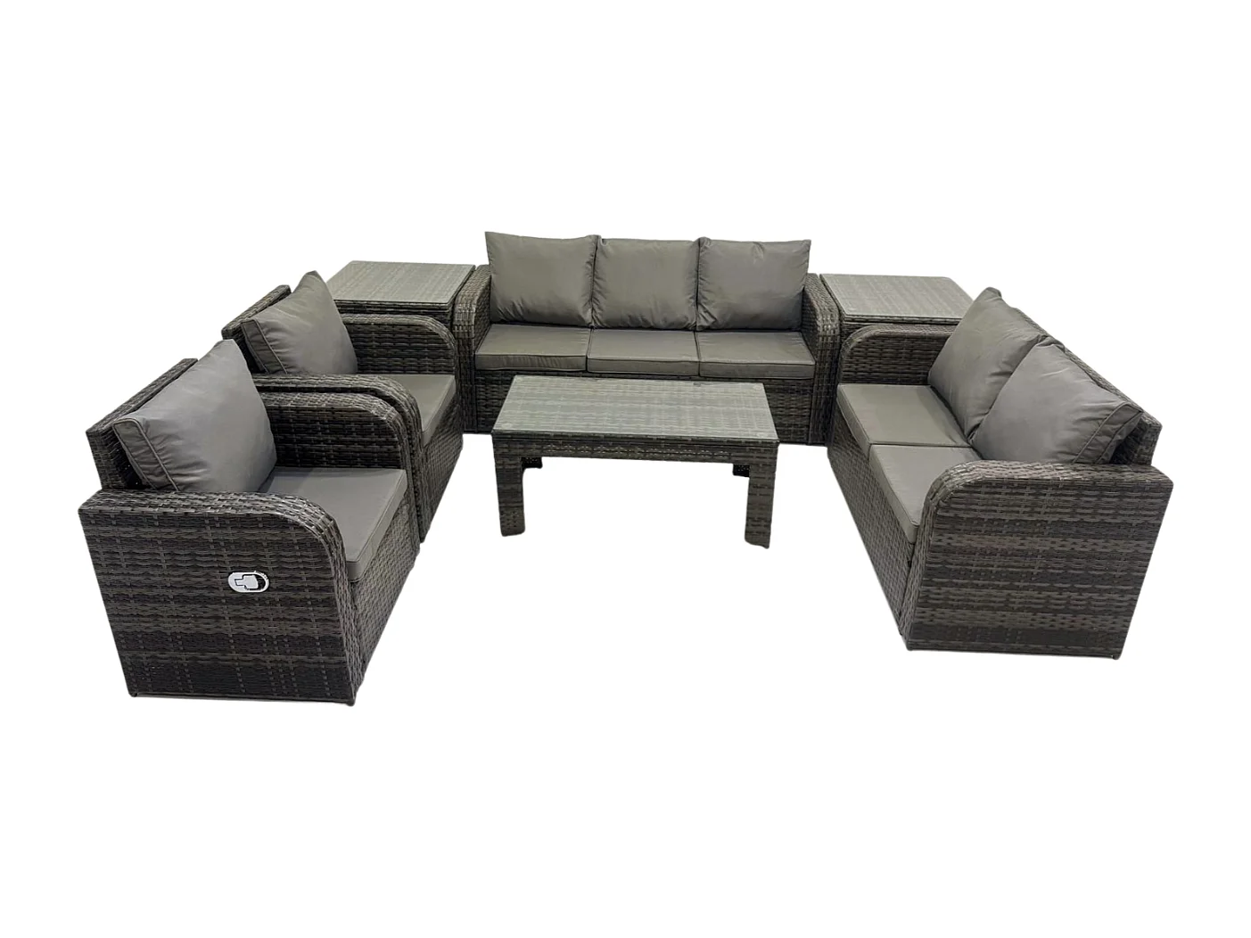 Salon de jardin exterieur Ensemble de canapés en rotin avec Table basse rectangulaire 2 Tables d'appoint Gris foncé mixte