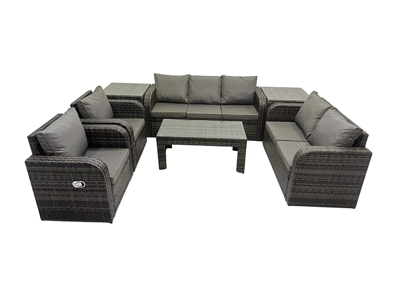 Salon de jardin exterieur Ensemble de canapés en rotin avec Table basse rectangulaire 2 Tables d'appoint Gris foncé mixte