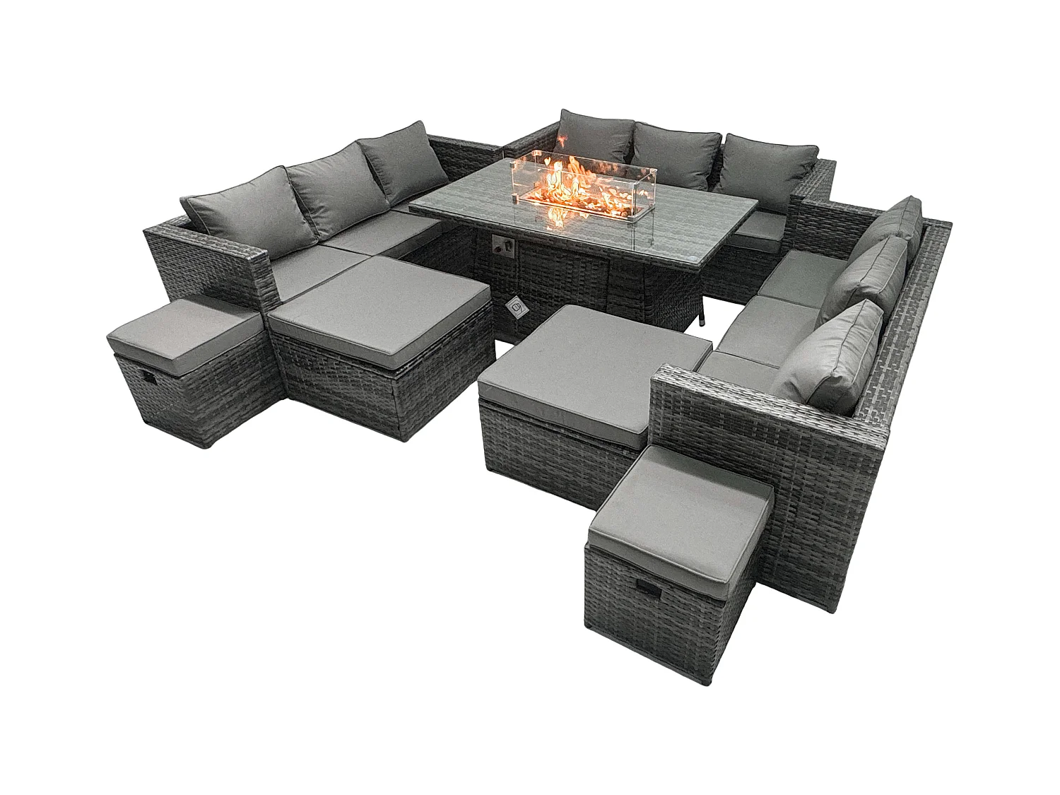 Ensemble de meubles de jardin en rotin ave Table de foyer à gaz 13 places Ensemble de canapés avec 4 Tabourets