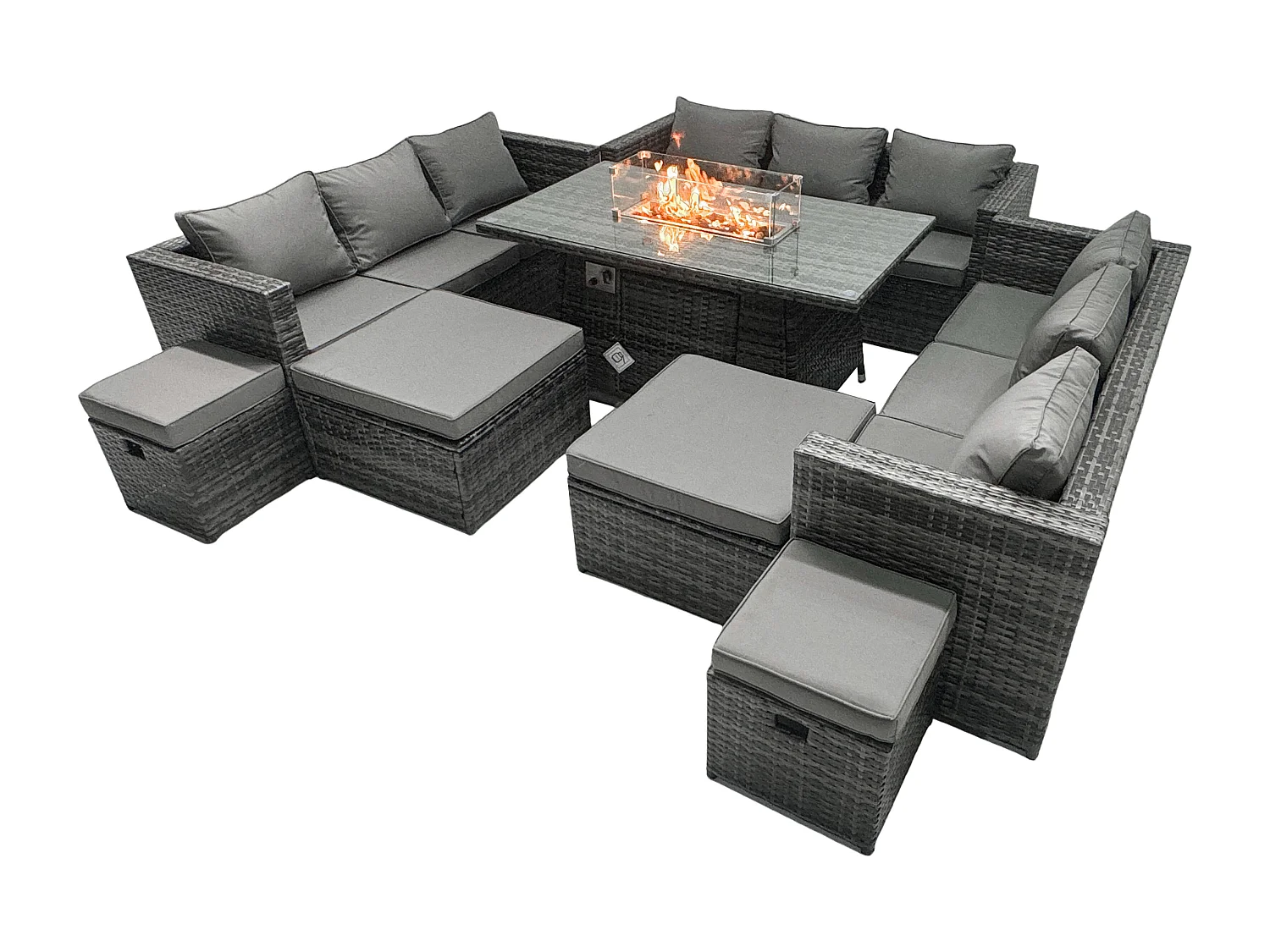Ensemble de meubles de jardin en rotin ave Table de foyer à gaz 13 places Ensemble de canapés avec 4 Tabourets