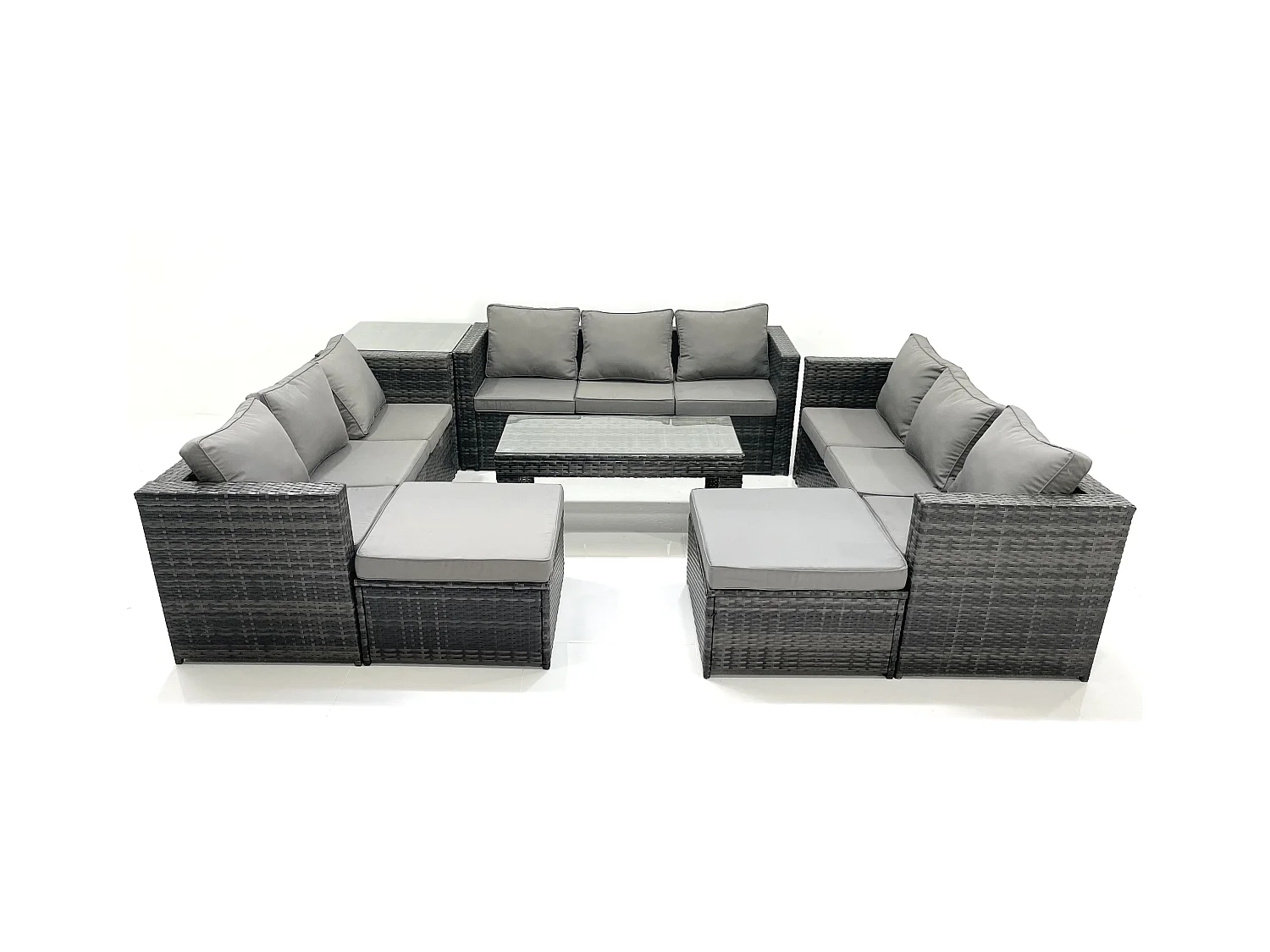 Ensemble de meubles de jardin en polyrotin 7 Pièces avec Canapé Table basse 2 Grand tabourets Table d'appoint Gris foncé mixte